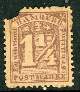 Germany States 1865 Hamburg 1¼s Lilac Scott #22 Mint G460