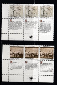 United Nations - New York # 582-583, Human Rights Tabs in 3 Different Languages
