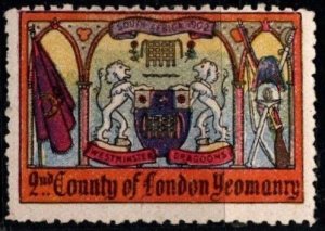 1914 WW One France Delandre Poster Stamp 2nd County of London Yeomanry