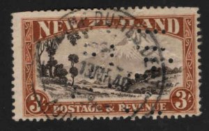 New Zealand Scott 198 Mt.  Edmont, wmk 61 Perfin, Revenue Cancel