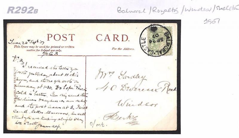 R292b 1907 GB Scotland Balmoral Castle Berkshire Windsor Royalty Skeleton