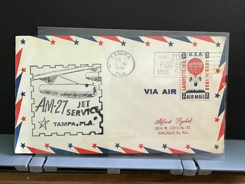 U.S.A  1961 AM 27 Jet Service Tampa Air Mail to Chicago stamp cover R31578 