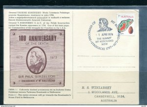 Australia 1974 Post card Gen T. Kosciuszko 100yr anniv of Sir Paul Strzelecki 12