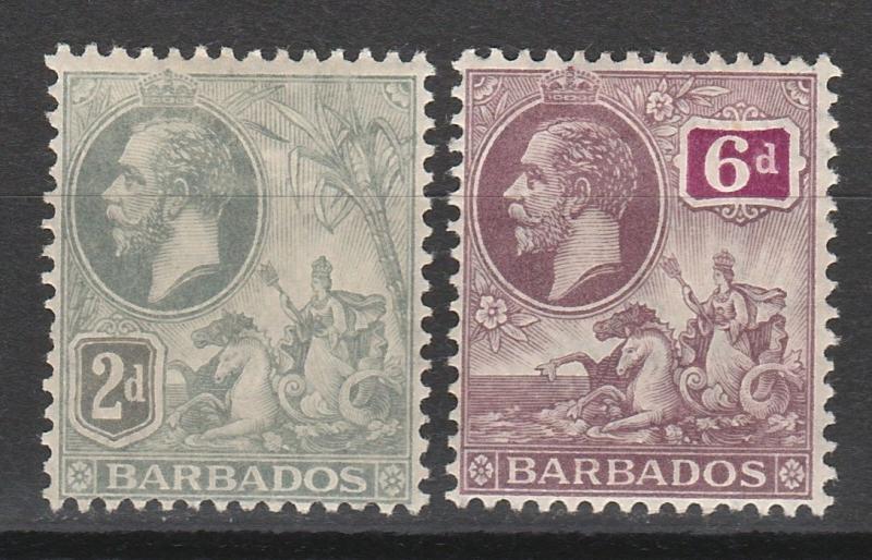 BARBADOS 1912 KGV SEAHORSES 2D AND 6D