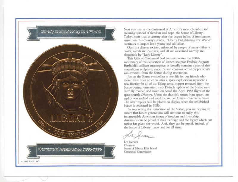 US Scott's # 2147 Liberty Seal of Statue copper flown in space FDC