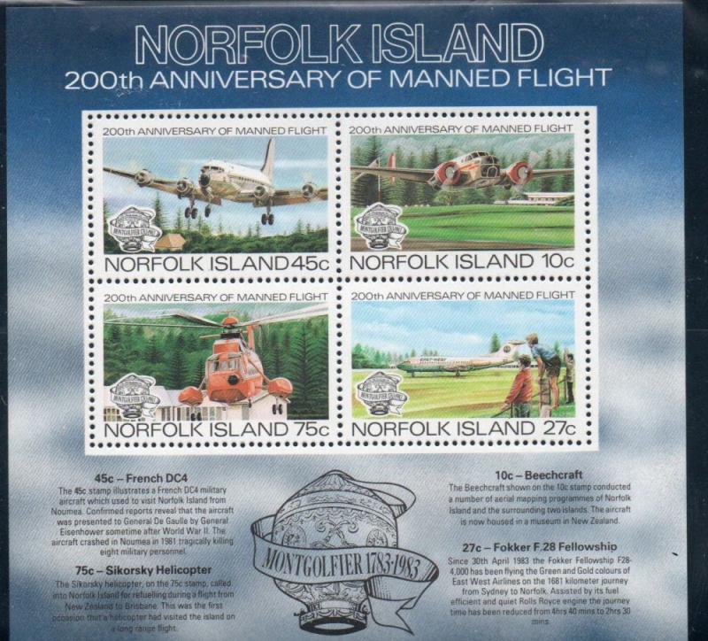 Norfolk Island Sc 313a 1983 Manned Flight stamp sheet mint NH