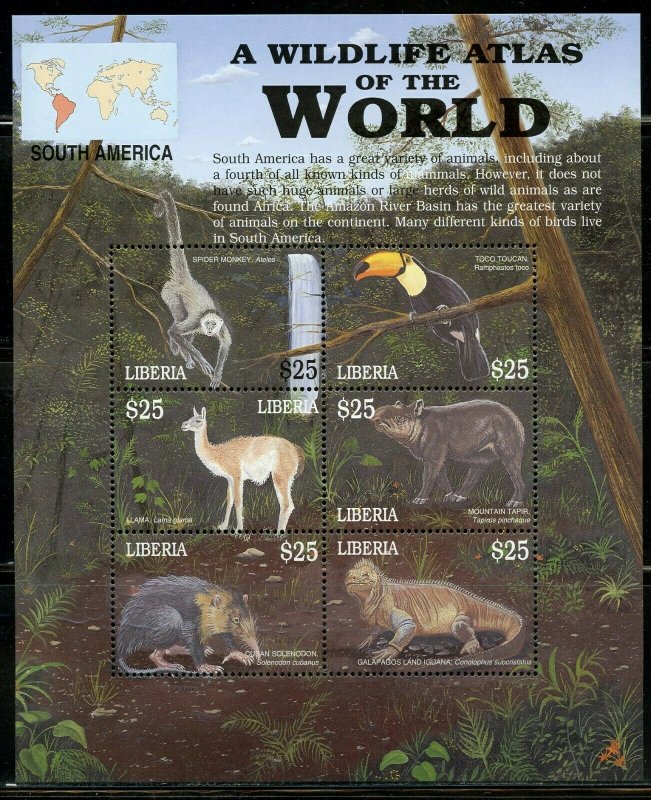 Liberia Wildlife Atlas of the World South American Animals Sheet Mint NH | Africa - Liberia, Stamp / HipStamp Liberia Wildlife Atlas of the World South American Animals Sheet Mint NH | Africa - Liberia, Stamp / HipStamp