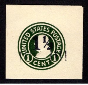 U496, MLH, 1 1/2c on 1c, green/amber, Full Corner Cut Square Envelope, USA BOB