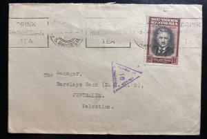 1942 Salisbury Rhodesia Censored Cover To Barclays Bank Jerusalem Palestine