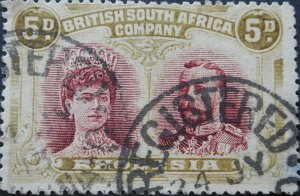 Rhodesia Double Head Five Pence p15 with REGISTERED BULAWAYO (SC) postmark