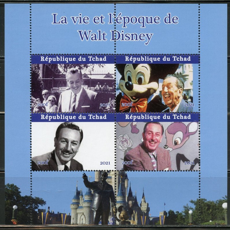 CHAD  2021 THE LIFE & TIMES OF WALT DISNEY SET OF TWO  SHEETS  MINT NEVER HINGED