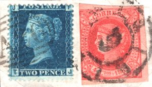 GB USED ABROAD/SPAIN Mixed Franking GIBRALTAR 1864 2d Blue/4c Rose Piece SS3169