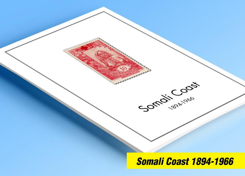 COLOR PRINTED SOMALI COAST 1894-1966 STAMP ALBUM PAGES (40 illustrated pages)