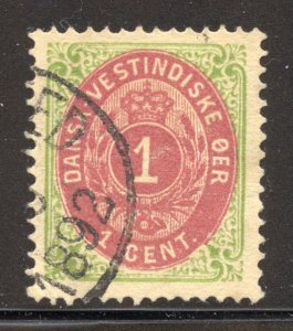 Danish West Indies Scott 5e Used VLH -1874 1c Numeral, Inverted Frame-SCV $32.50