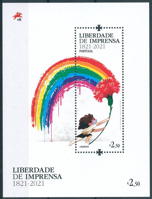 Portugal 2021 MNH Newspapers Stamps Freedom of Press Media Rainbow 1v M/S 