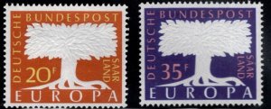 SAAR Scott 286-287 MNH** Europa  1957  set, United Europe Embossed tree design