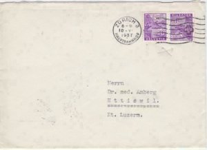 Switzerland 1937 Zurich  to  Ettiswil cancels stamps cover R 20010