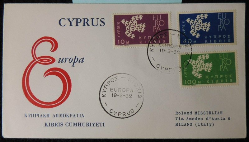 Cyprus 1962 FDC europa cept doves birds good used 