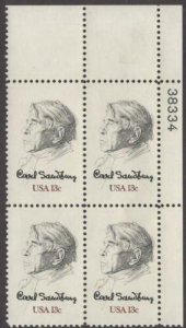 1978 Carl Sandburg Plate Block Of 4 13c Postage Stamps, Sc# 1731, MH, OG