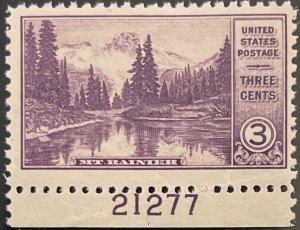 Scott #742 1934 3¢ National Parks Mount Rainier MNH OG plate number single
