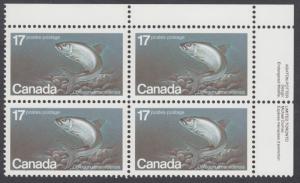 Canada - #853 Endangered Wildlife - Atlantic Whitefish Plate Block - MNH