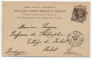 1888 1d Great Britain postal card Jersey to France [6521.59]