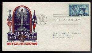 UNITED STATES FDC 3¢ Texas Statehood 1945 Staehle