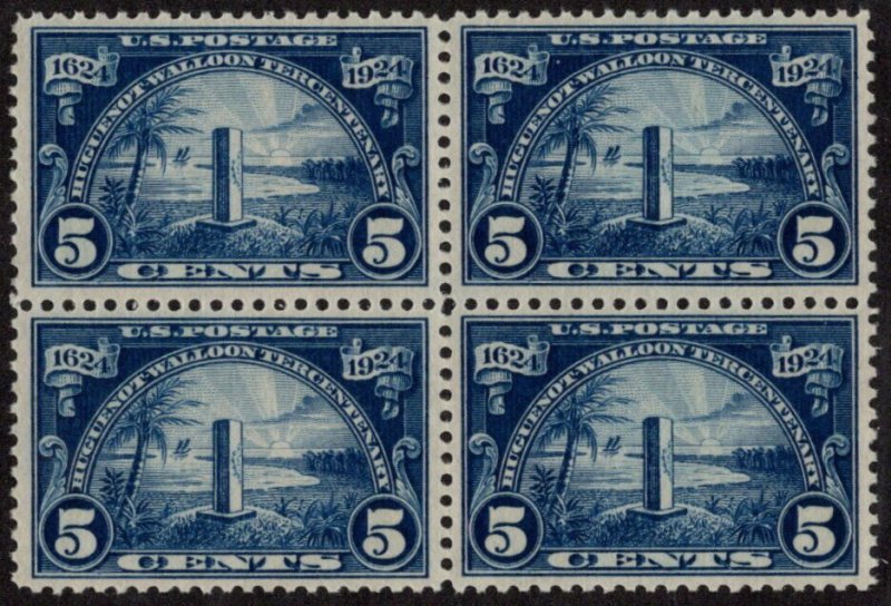 USA SC #616 MNH B4 1924 5c Huguenot-Walloon CV $110.00