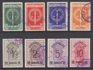 Germany, Hamburg, 1912 Court Fee Revenues, 8 different, used, sound, F-VF