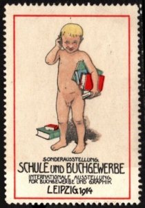 1914 German Poster Stamp International School Book Industry Graphics Exhibition