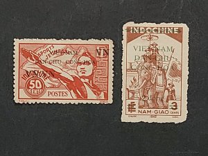 1945 Indo-China 3c &50c Overprinted Vietnam Dan Chu Mint/HR/VF/XF SG#16,40