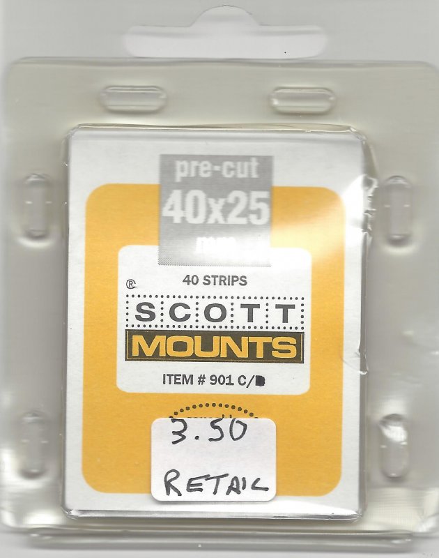 SCOTT MOUNT 901 C, CLEAR, 40 MM X 25 MM, RETAIL $3.50