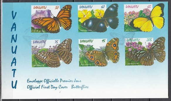 Vanuatu, Scott cat. 721-726. Butterfly Self-Adhesive stamps. First day cover.