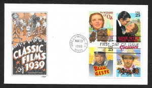 UNITED STATES FDC 25¢ Classic Films BLOCK 1990 Artmaster