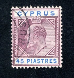 Cyprus, SC# 47    VF, Used, 45pi King Edward VII,  CV $600.00  .......1580043