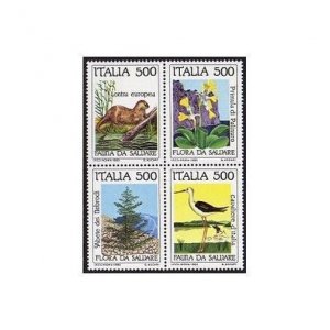 Italy 1634-1637a block,MNH. Nature Conservation 1985.Beaver,Primula,Nebrodi pine
