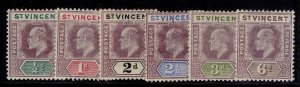 ST. VINCENT EDVII SG76-81, 1902 SHORT set to 6d, M MINT. Cat £36.