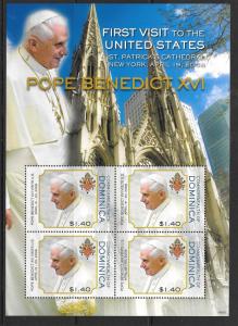 DOMINICA SG3593a 2008 VISIT OF POPE BENEDICT XVI SHEETLET MNH