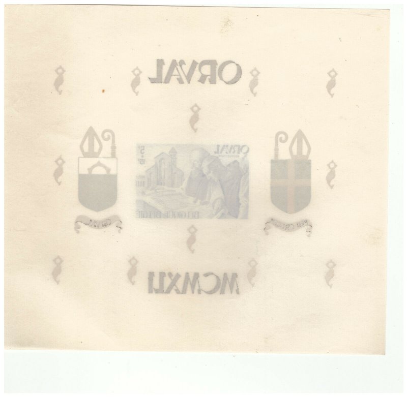 BELGIUM SC.B304 1941 MONKS STUDYING ORVAL ABBEY PLANS S/S MNH BLK2