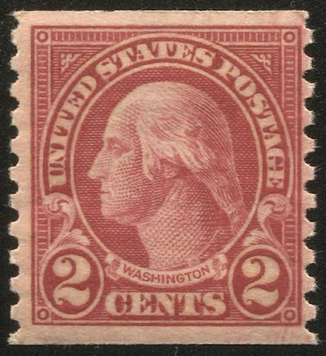 US 1923 Sc 599  MLH, F-VF 2c carmine, Perf 10 Vertical Coil