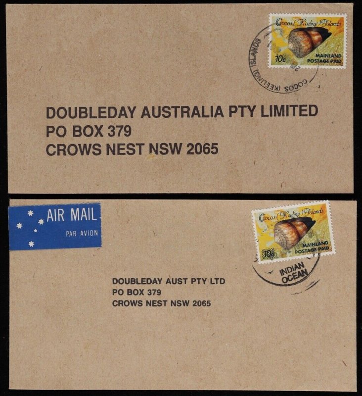 COCOS (KEELING) ISLANDS 1991 covers (2) Provisional Mainland Postage Paid to NSW
