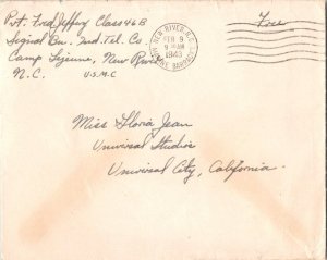 United States Marine Corps Soldier's Free Mail 1943 New River, N.C., Marine B...