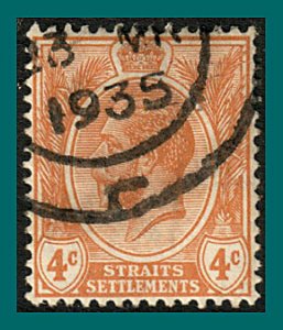 Straits Settlements 1929 George V, 4c used #185,SG224