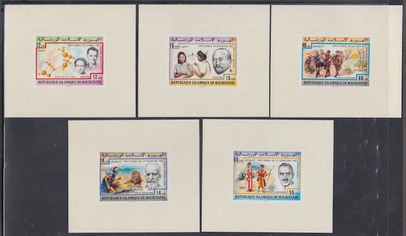 MAURITANIA Sc# 359-60,C177-9 SET of 5 x 1 STAMP NOBEL PRIZES S/S  (See Desc) 