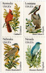 Scott #2002a State Birds & Flowers Block of 4 Stamps - MNH #2