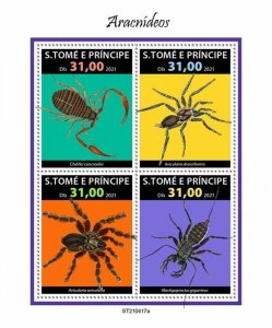 Sao Tome & Principe 2021 MNH Arachnids Stamps Spiders Scorpions 4v M/S