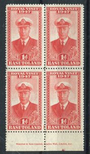 BASUTOLAND; 1947 early GVI Royal Visit issue Mint INSCRIPTION BLOCK