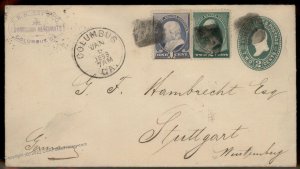 USA 1888 Upfranked Postal Stationery Germany Columbus GA Transatlantic 87677