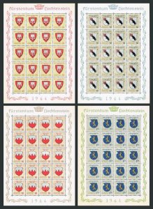 Liechtenstein 386-389 sheets/20, MNH. Michel 440-443 bogens. Coat of Arms 1964.