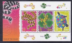 Ireland 1280 MNH 2001 Year of the Snake Souvenir Sheet of 3 Very Fine